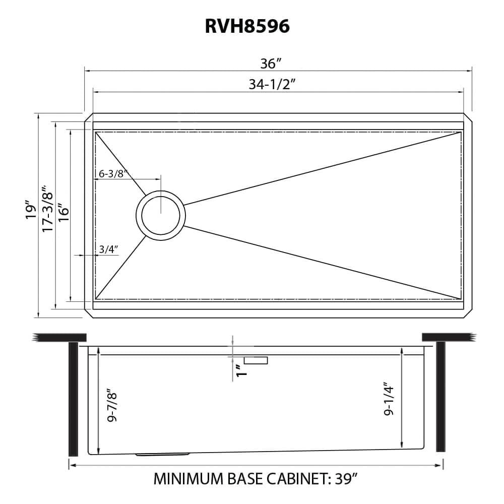 Ruvati 36-inch Workstation Slope Bottom Offset Drain Undermount 16 Gauge Kitchen Sink - RVH8596 - 36" x 19"