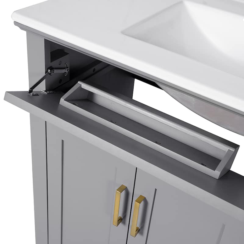 36" Bathroom Vanity for Small Medium Bathrooms, Center Ceramic Sink Bathroom Cabinet with 4 Drawers, Soft Close Doors - 36 Inch