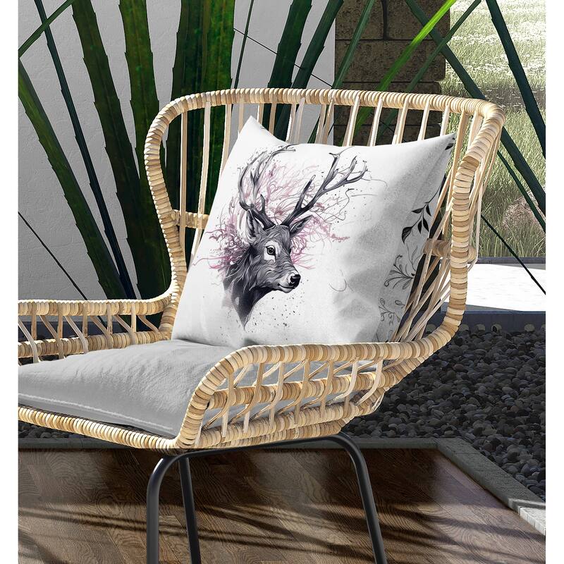 Leaf & Horn Harmony Indoor/Outdoor Reversible Throw Pillow White and Pink