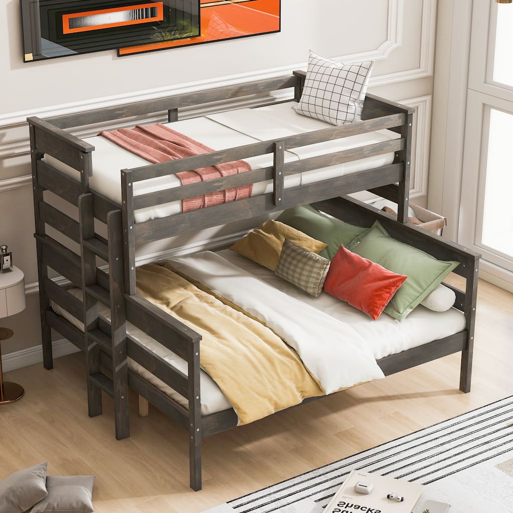 Space-Saving Twin XL over Queen Bunk Bed with Ladder, Gray