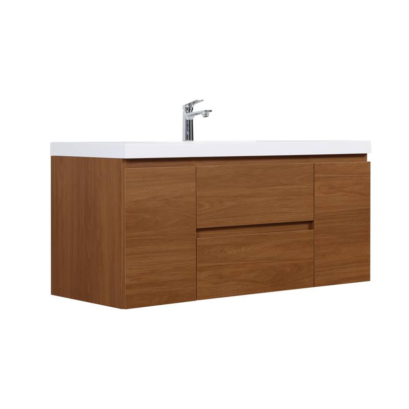 GDFStudio - Ethan Contemporary Floating Bathroom Vanity with Integrated Resin Sink and Soft-Close Storage Drawers