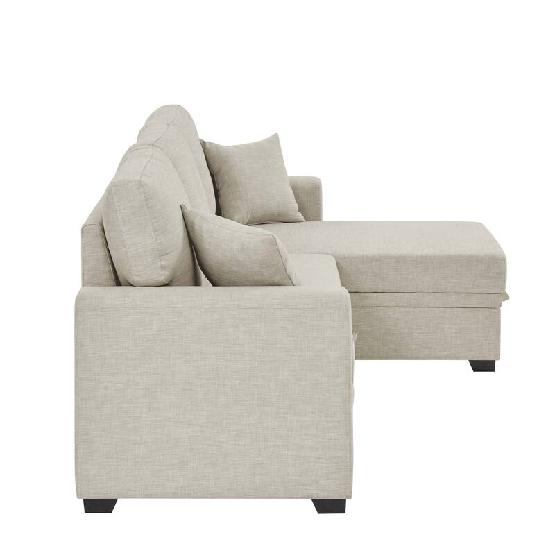 Beige Upholstered Sleeper Sofa Sectional with Chaise and Storage Modern Polyester Convertible