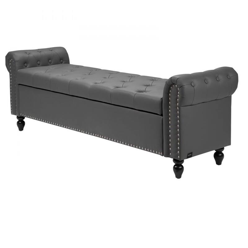 Modern PU Leather Storage Ottoman Bench with Soft-Close Hinges for Spacious Bedroom Organizer - 65.4”L x 22”W x 18”H - Grey