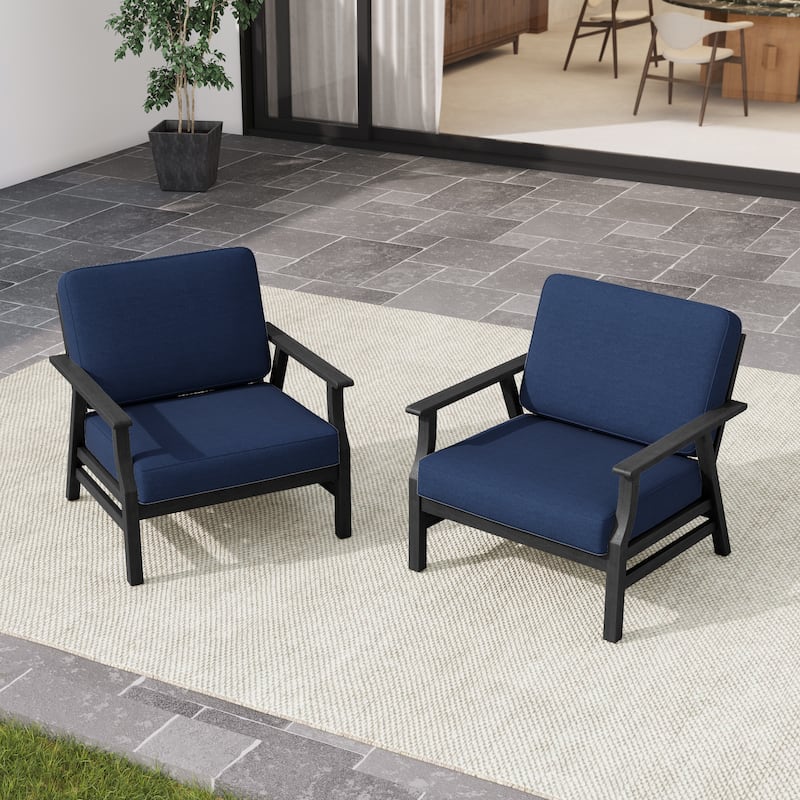 2 Set Outdoor Club Chairs with Cushions Teak Wood Patio Chairs