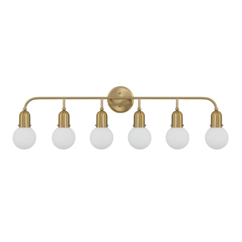 Mid-century Modern 6-light Brass Bathroom Vanity Light with Frosted Glass Globe - 44 inches