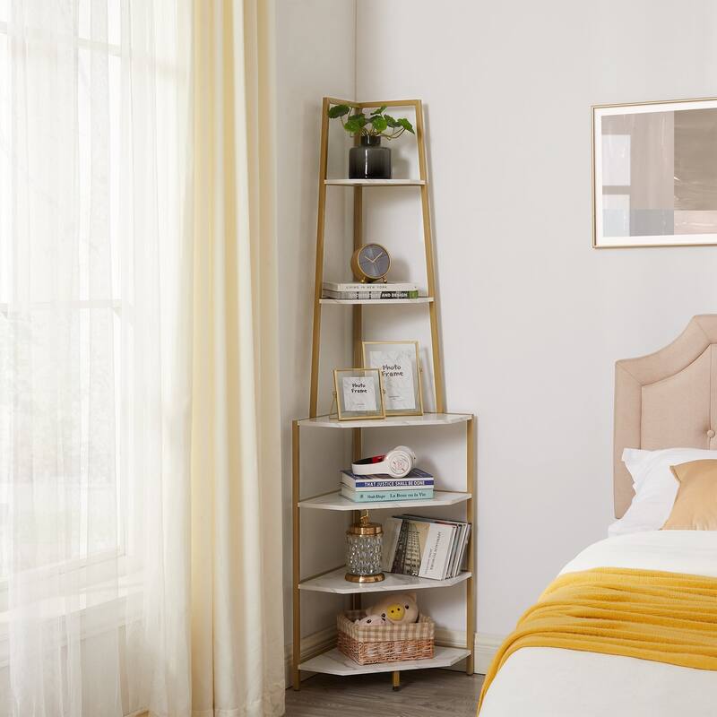 VECELO 6-Tier Corner Bookshelf 68.5" Open Shelves Space-Saving Multifunctional Storage for Living Room Kitchen Balcony