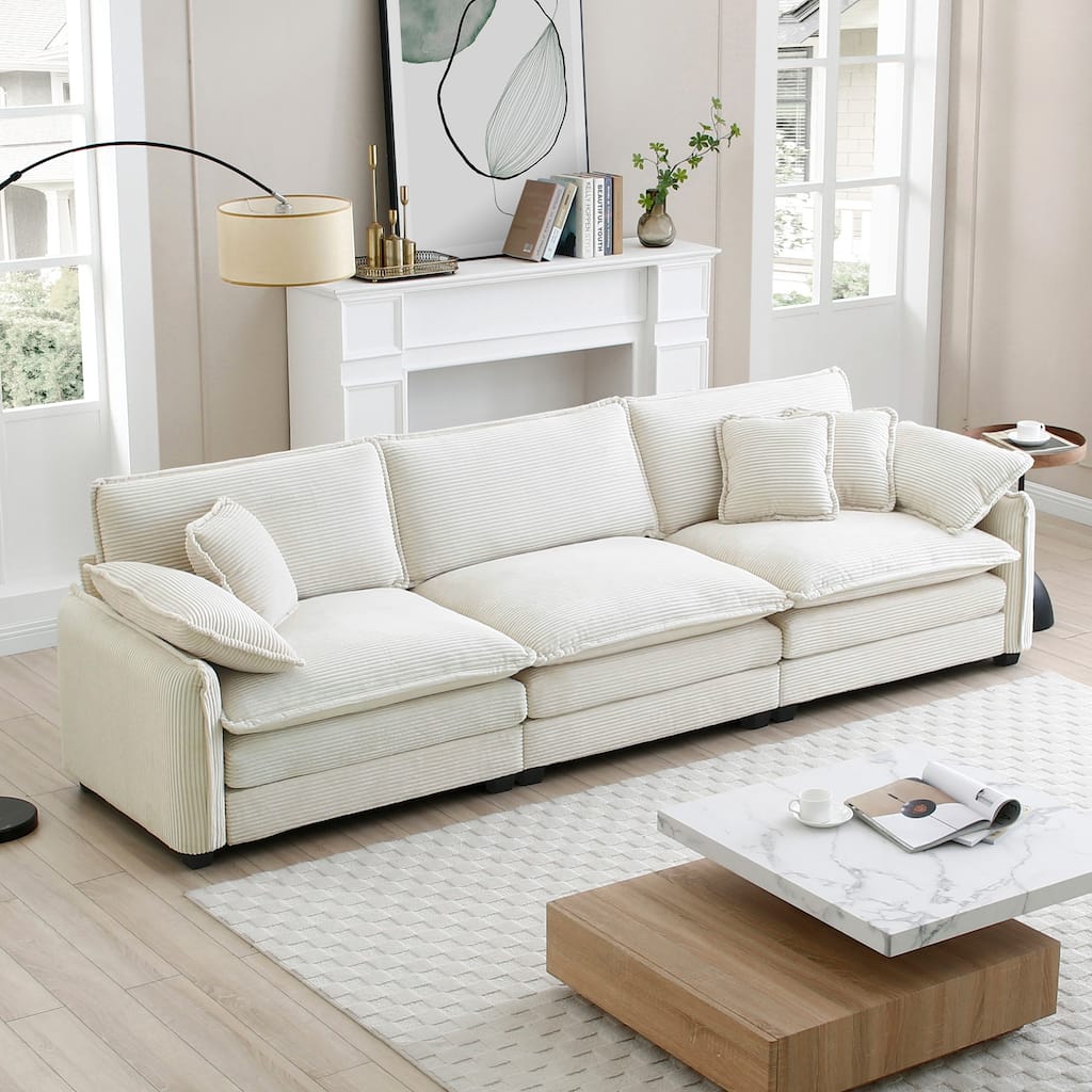 Roomfitters Corduroy Upholstered 3-Seater Sofa, Modern Deep Seat Couch with Plush Cushions for Living Room