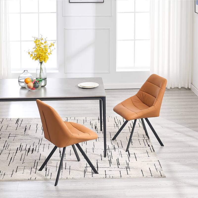 Grey Thickened Fabric Dining Chair with Metal Legs Set of 2 - Brown
