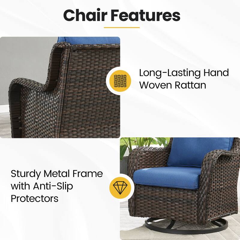 Gymojoy Outdoor Wicker Swivel Glider Chairs with 5" Cushions