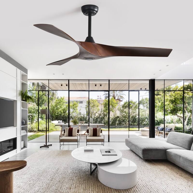 52'' Low Profile Ceiling Fan w/ Remote Control No Light Outdoor/Indoor Farmhouse Bedroom - 52 Inch - Black with Dark Brown Blades