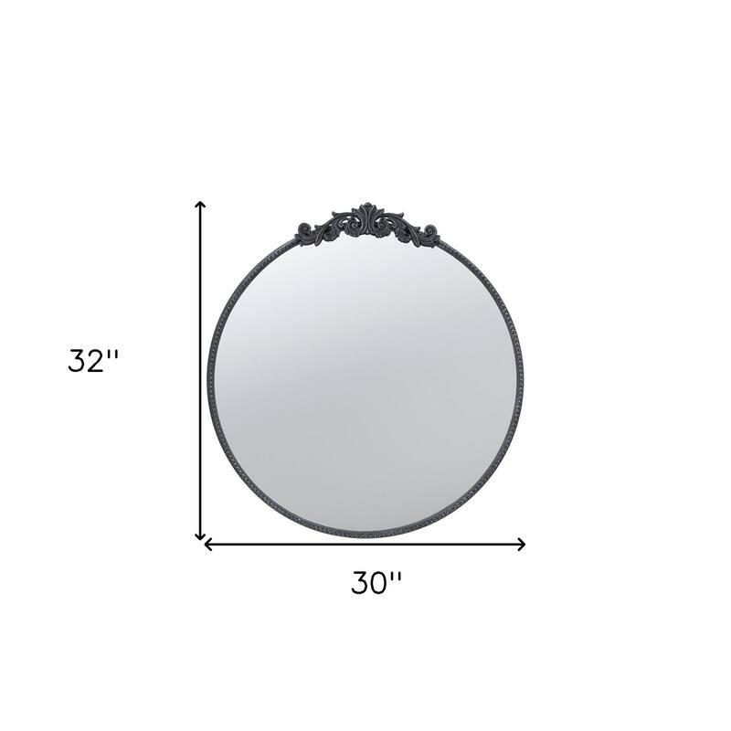 HomeRoots 32" Black Crowned Top Iron Framed Accent Mirror - 30' X '32' X '1.5