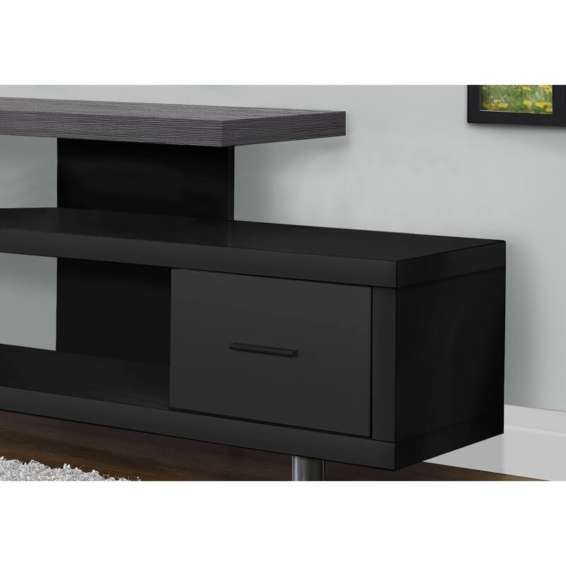 16 Black-Grey Particle Board Open Shelves TV Stand Cabinet with One Storage Drawer - 60”L x 15.75”W x 24”H