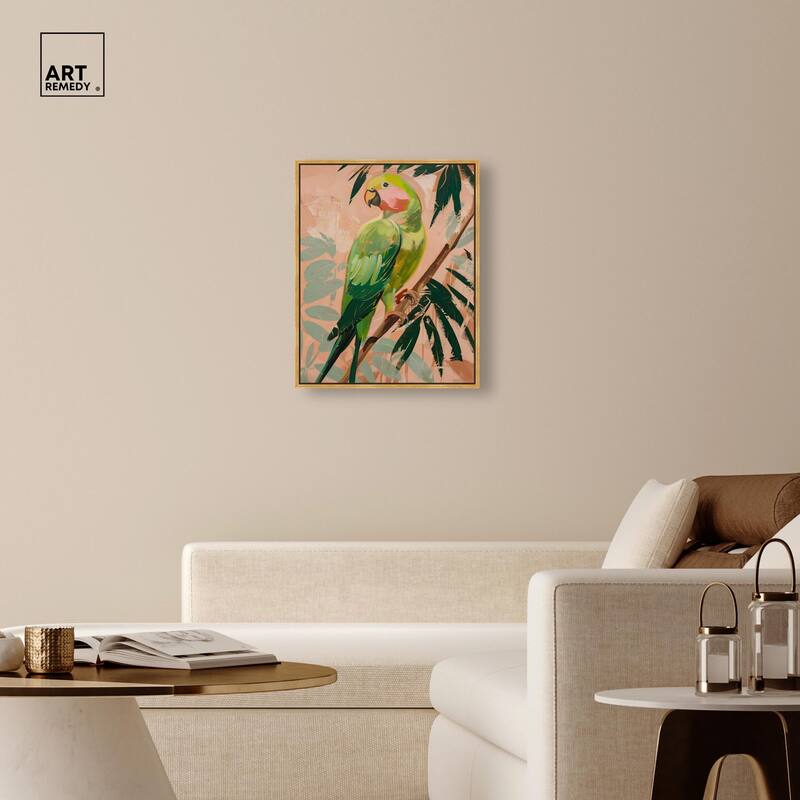 Coral and Green Parrot II Canvas by Art Remedy