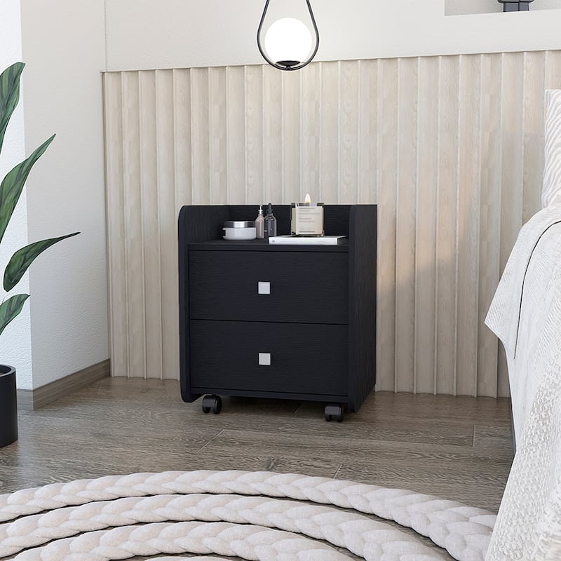 Nightstand Csmet,Metal Handle,Two Drawers，Black Wengue Finish，for Living Room,and Dining Room