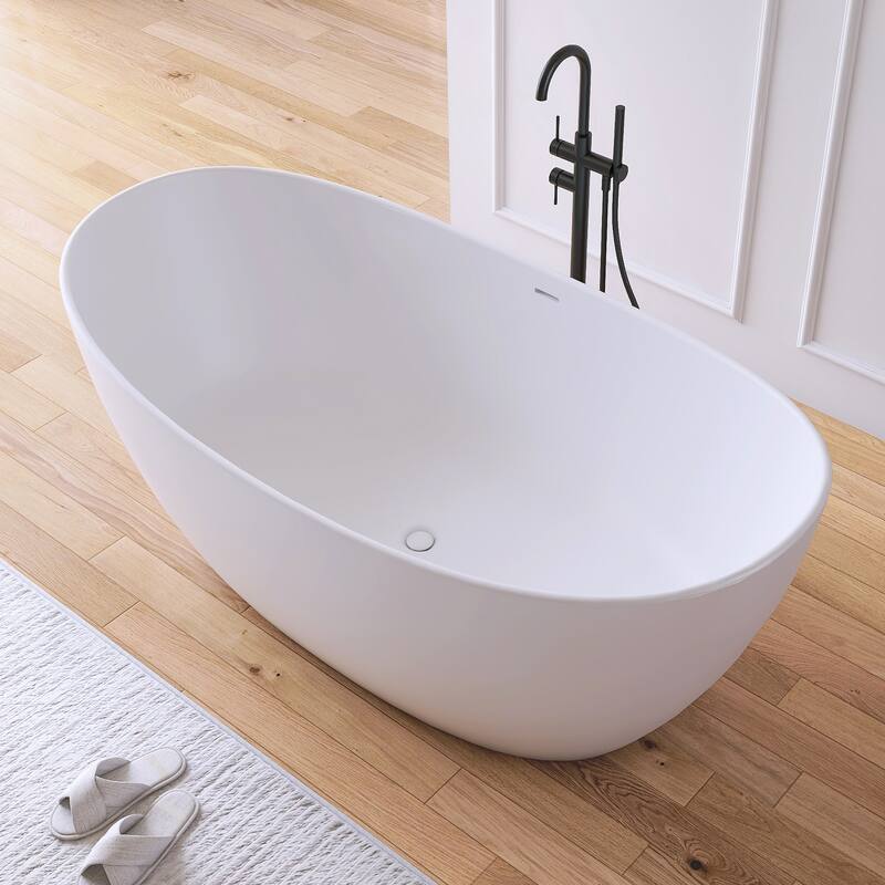 MEDUNJESS 65'' Freestanding Bathtub Solid Surface Soaking Tub