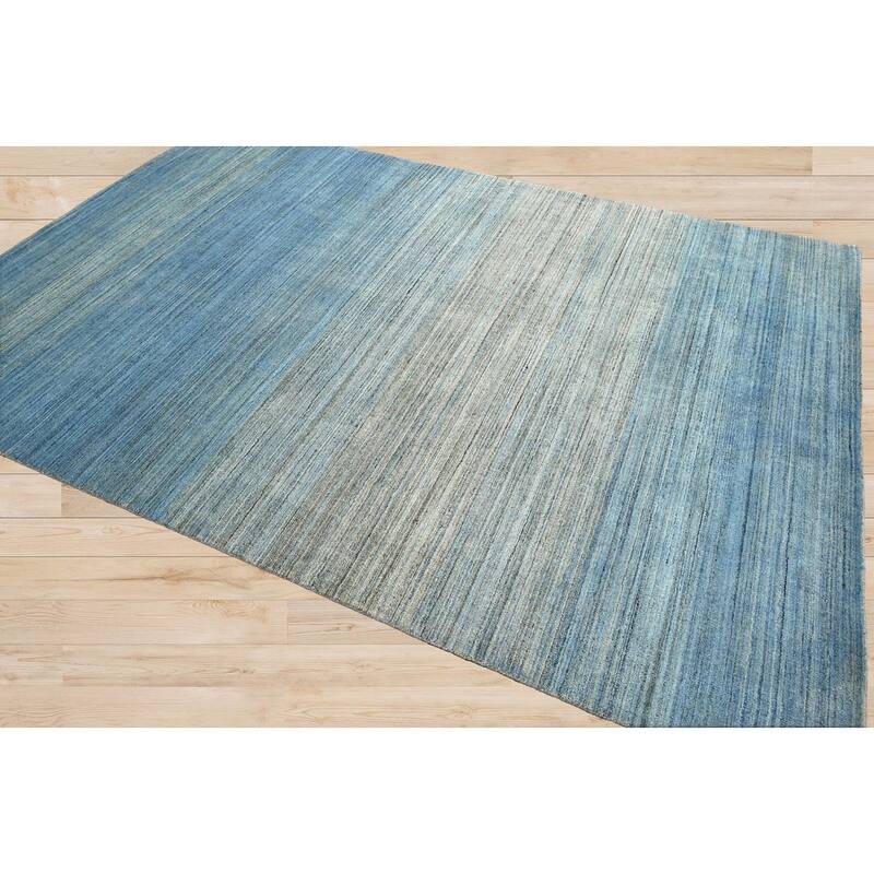 Hand Knotted Gray, Blue Wool Tibetan Modern Oriental Area Rug