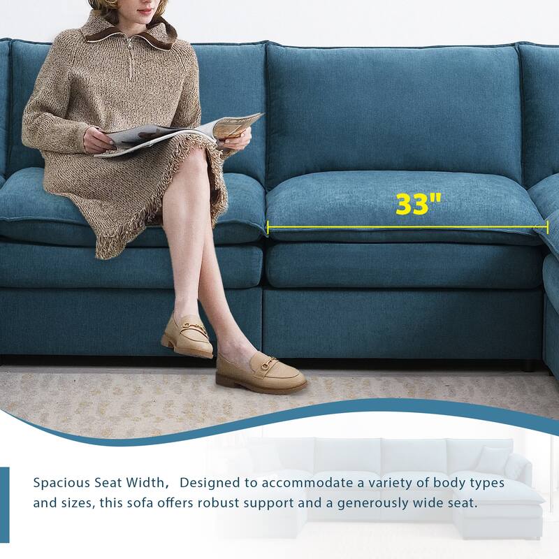 134" Chenille U-Shaped Sectional Sofa with Double Cushions, 2 Ottomans and Pocket Spring Support