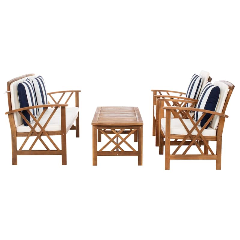 SAFAVIEH Outdoor Fontana 4-piece Acacia Wood Patio Conversation Set