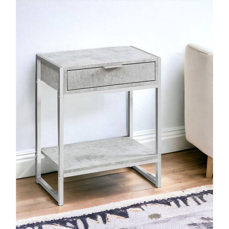 Modern 24" Bedside Table with Drawer and Shelf Rectangular Wood Top and Metal Frame Accent Table - 19.5”L x 12.75”W x 23.75”H