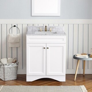 Proox 30 inch Bathroom Vanity Carrara Marble Countertop w/ Undermount Porcelain Sink - Bed Bath ...