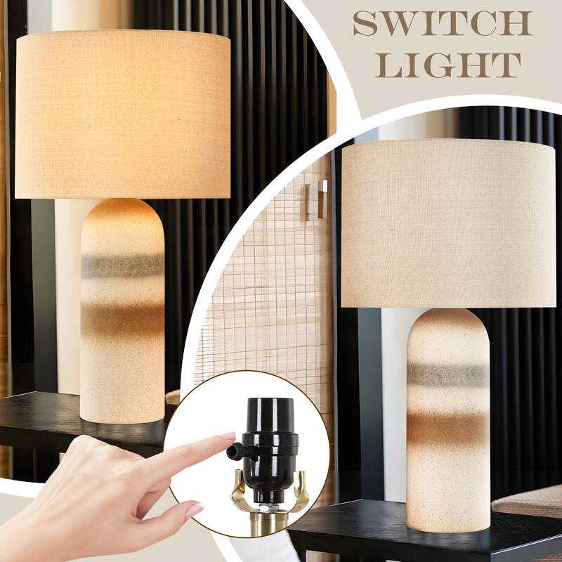 Ceramic Table Lamp with Drum Linen Shade