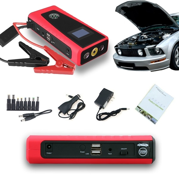 Indigi® Auto Jump Starter Mobile Power Bank 12000mAh Cellphone + Laptop Backup Power Source - black | red