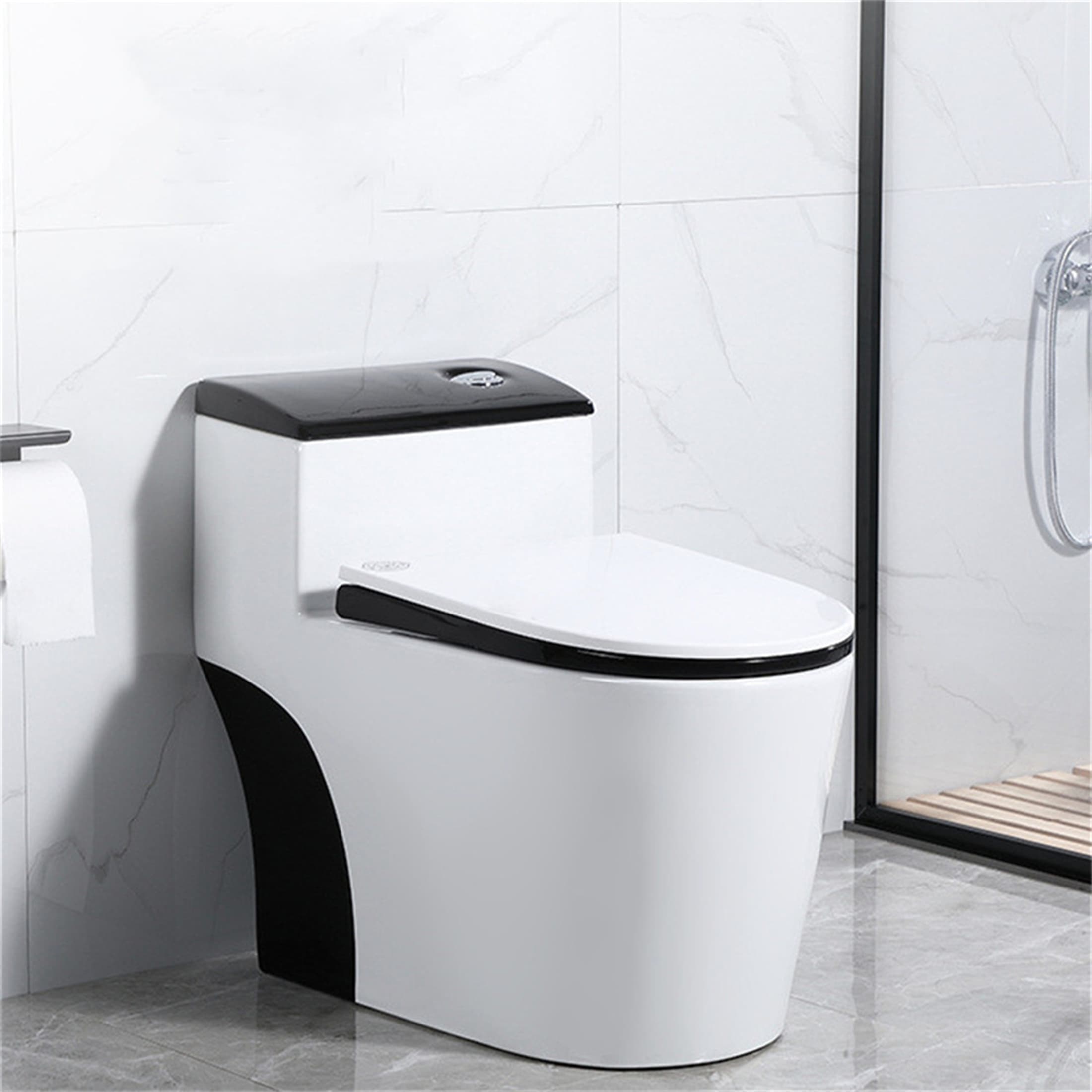 White Black One Piece Toilet (Seat Included) - Bed Bath
