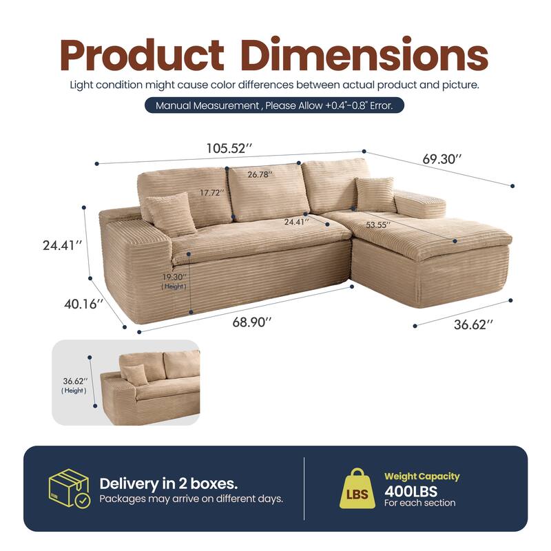 HOOOWOOO Upholstered Fabric Sectional Sofa Couch with Chaise