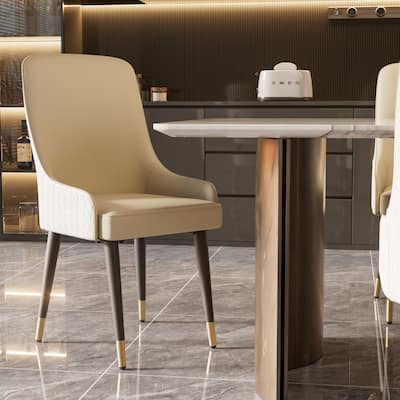 Modern PU Leather Set of 2 Dining Chairs with Metal Legs - 17"x17"x36"