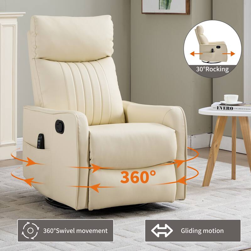 Heat Massage Manual Recliner Chair with Rocker and Swivel in Faux Leather for Living Room