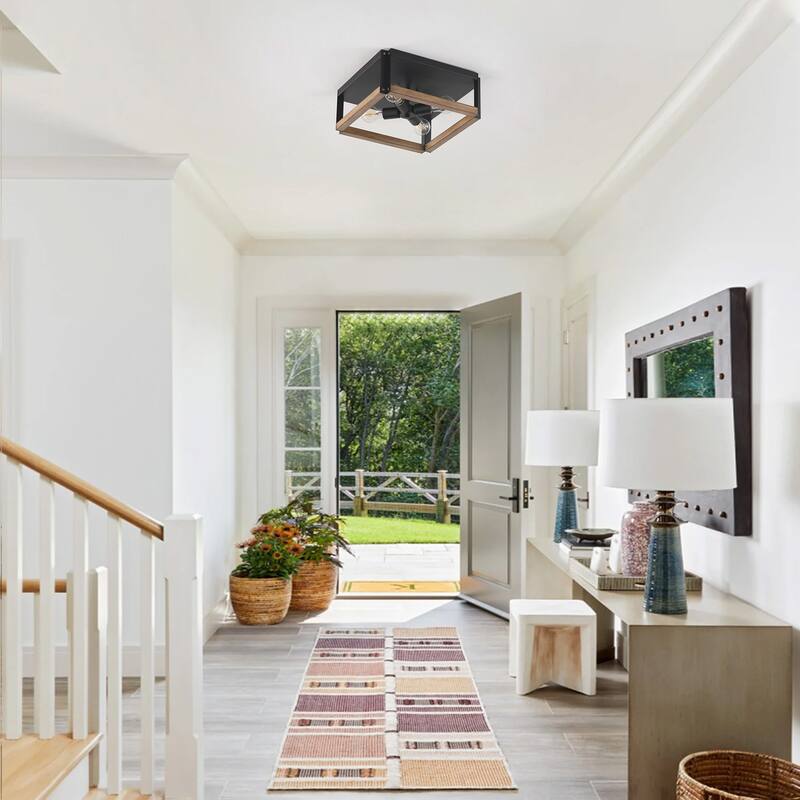 Farmhouse 4-Light Matte Black Square Flush Mount Ceiling Light Fixture