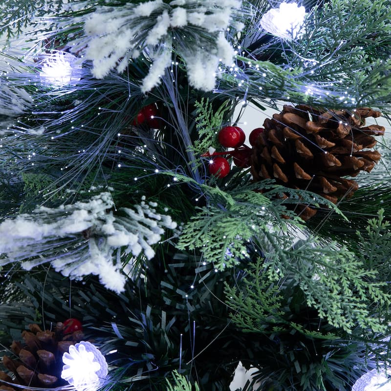 5ft. Flocked Pre-Lit Fiber Optic Artificial Pinecone and Berries Christmas Tree with 48 White LED Lights - Sparkling X-Mas Tree