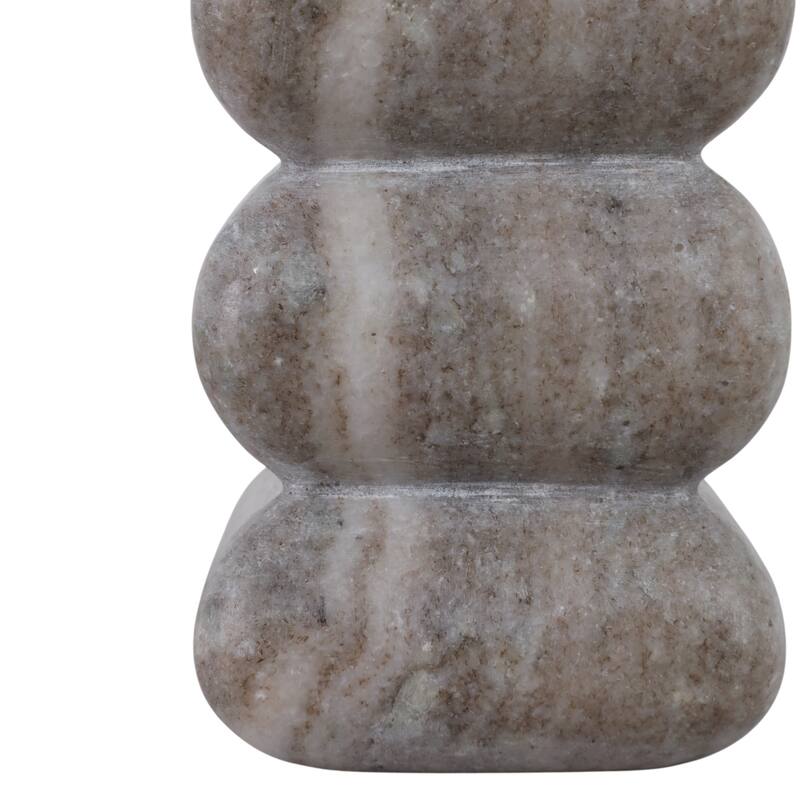 Stone Marble Curvy Pillar and Taper Holder Modern Design - 5" Ivory - 3" x 3" x 4.75"