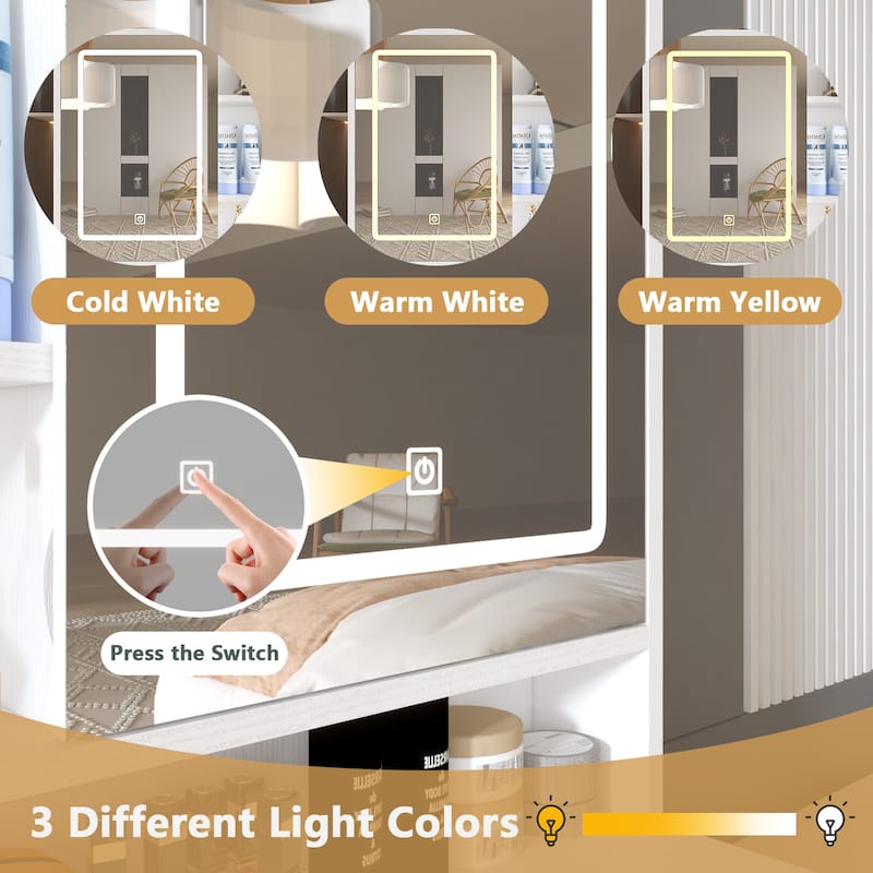 Makeup Vanity with Lights in 3 Colors & Openable Mirror,