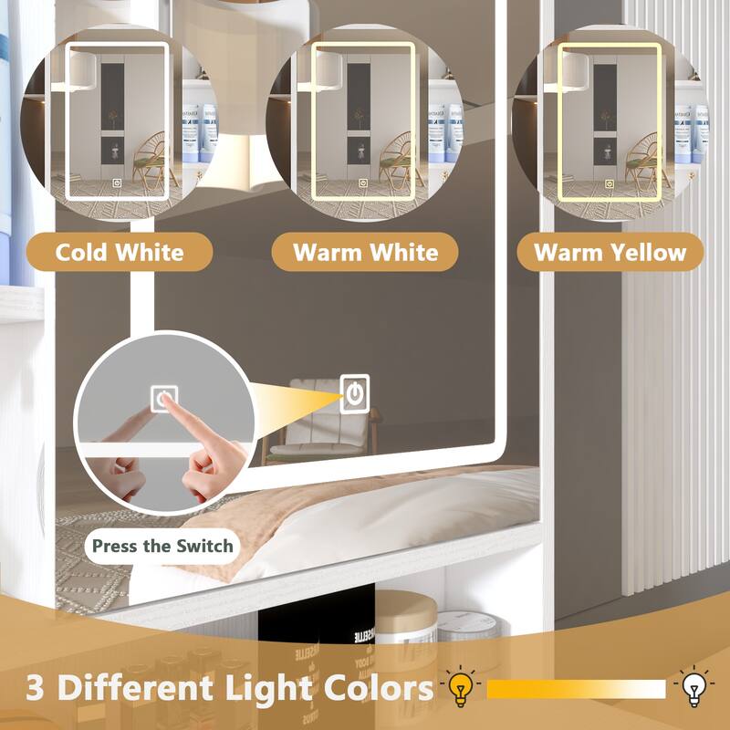 Makeup Vanity with Lights in 3 Colors & Openable Mirror
