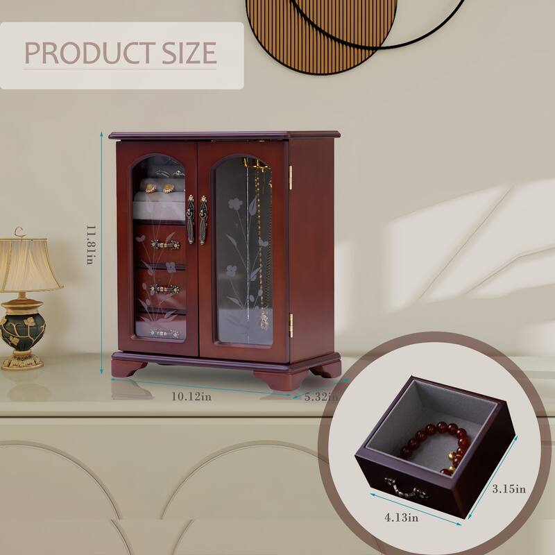 Refined jewelry organizers and storage,Brown vintage wooden jewelry box with Ring Holder - 10*5.2*11.7in