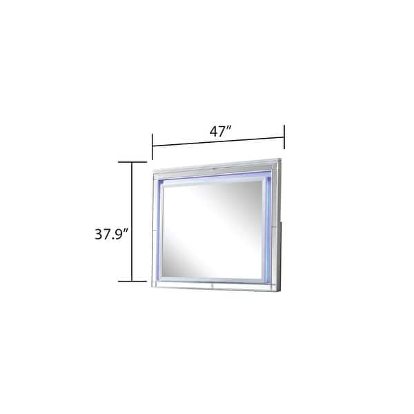 dimension image slide 4 of 26, Sterling 4PC/5PC Contemporary Bedroom Set with Mirror Accents and LED Enhancements