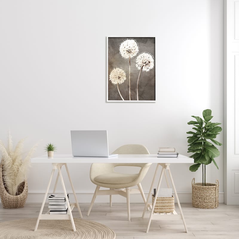 Stupell Fluffy Dandelion Plants Wildflower Botanical Blooms Framed Wall Art, Design by Kim Allen - Brown