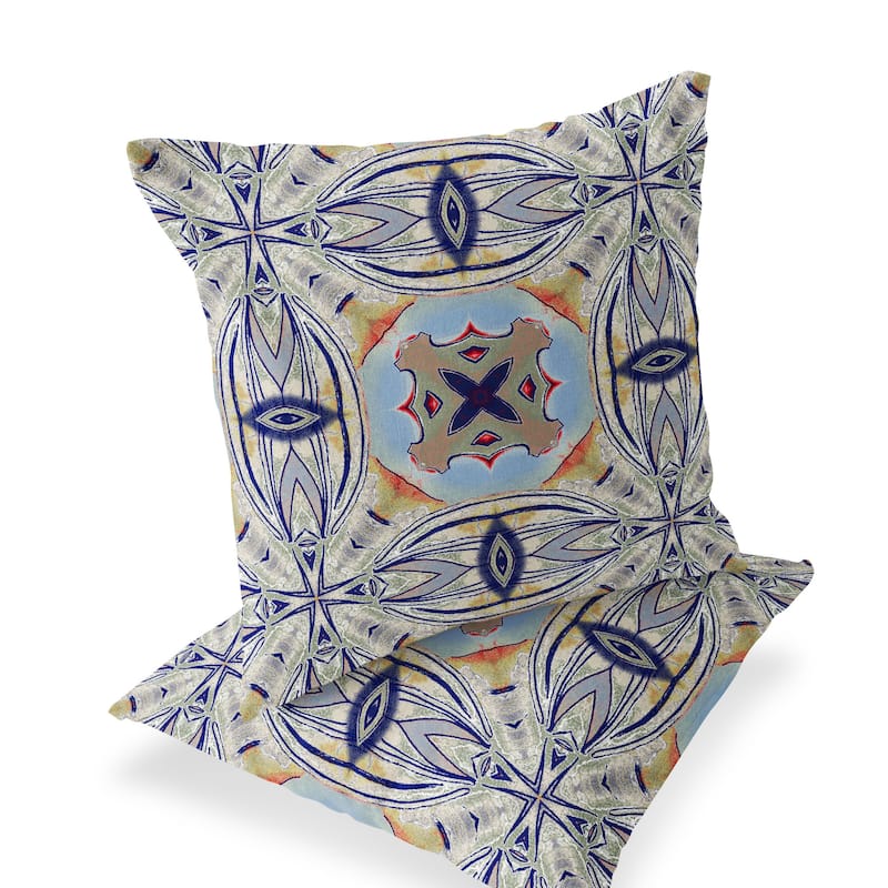 HomeRoots Set of Two 16" X 16" Blue and Green Blown Seam Floral Indoor Outdoor Throw Pillow - 16.00' X '16.00' X '5.00