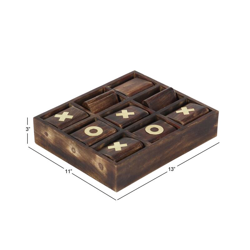 Dark Brown Mango Wood Tic Tac Toe Game Set with Gold Inlay