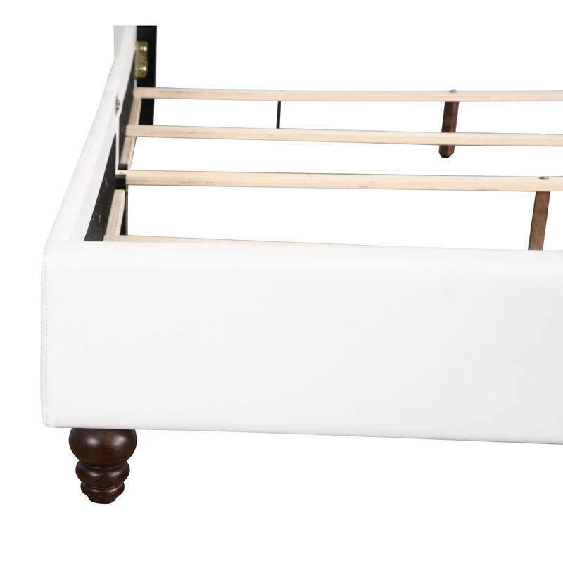 Queen Size PU Platform Bed with Foam Padding and Transitional Design