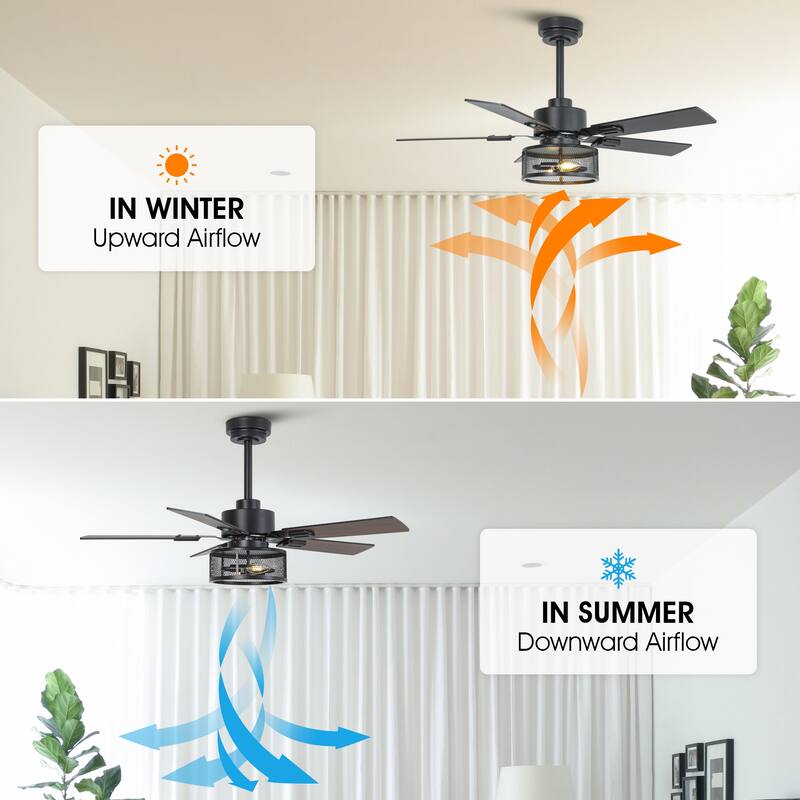 Vaczon 42" Modern Black 5-Blade Smart Ceiling Fan with Light Kit and APP Control