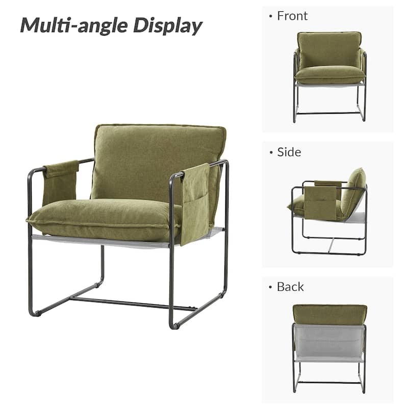 Rebeca Modern Metal Frame Arm Chair with Storage Pockets Set of 2 by HULALA HOME