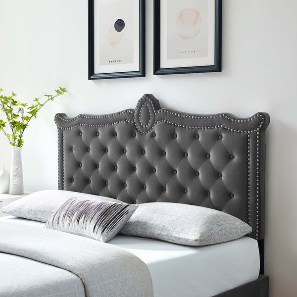 slide 2 of 67, Louisa Tufted Performance Velvet Twin Headboard Charcoal - Twin