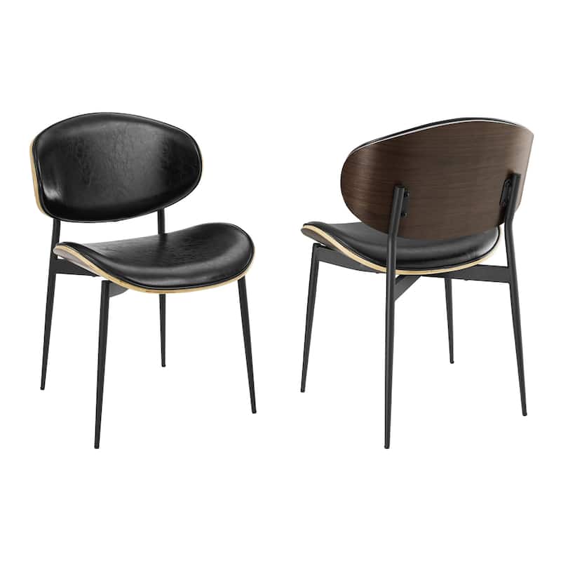 HomeRoots Set of Two Green and Black Upholstered Faux Leather Curved Back Dining Side Chairs