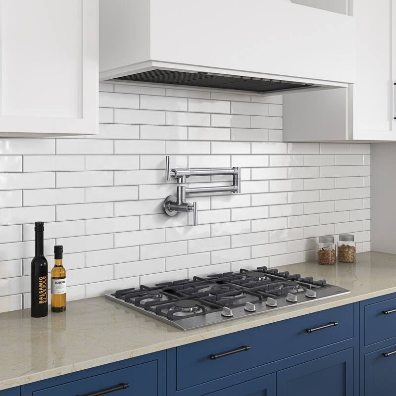 Modern Wall Mounted Pot Filler with Dual Swing Joints - Brushed Nickel