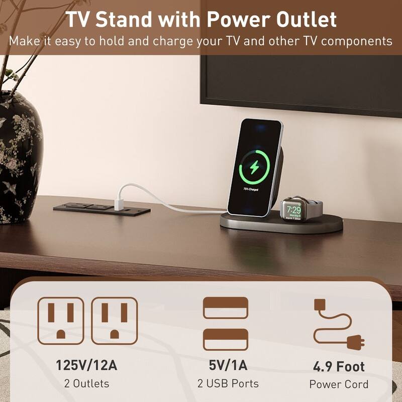 Mid Century Modern 70" TV Stand for TVs Up to 80", TV Consoles with 2 Doors, 2 Drawers and Power Outlet for Living Room, Bedroom