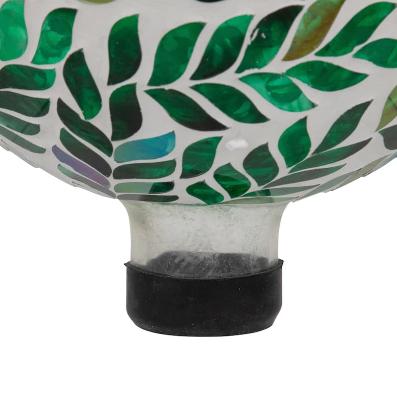 Mosaic Iridescent Leaves Outdoor Garden Gazing Ball 10" White Green