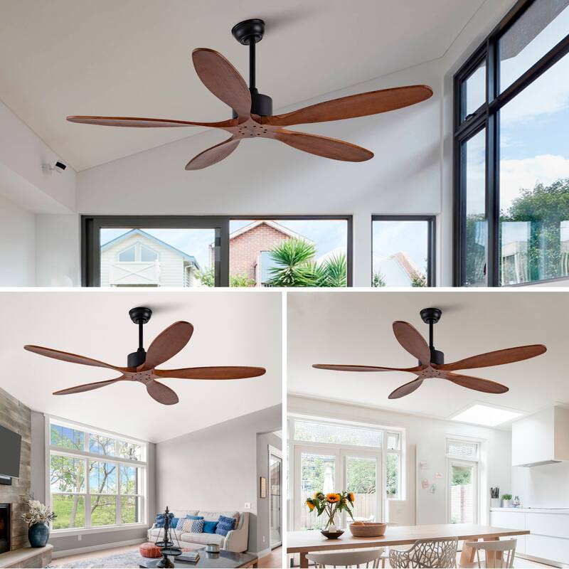 60 Inch Ceiling Fan With 5 Solid Wood Blades Remote Control Reversible DC Motor For Living Room