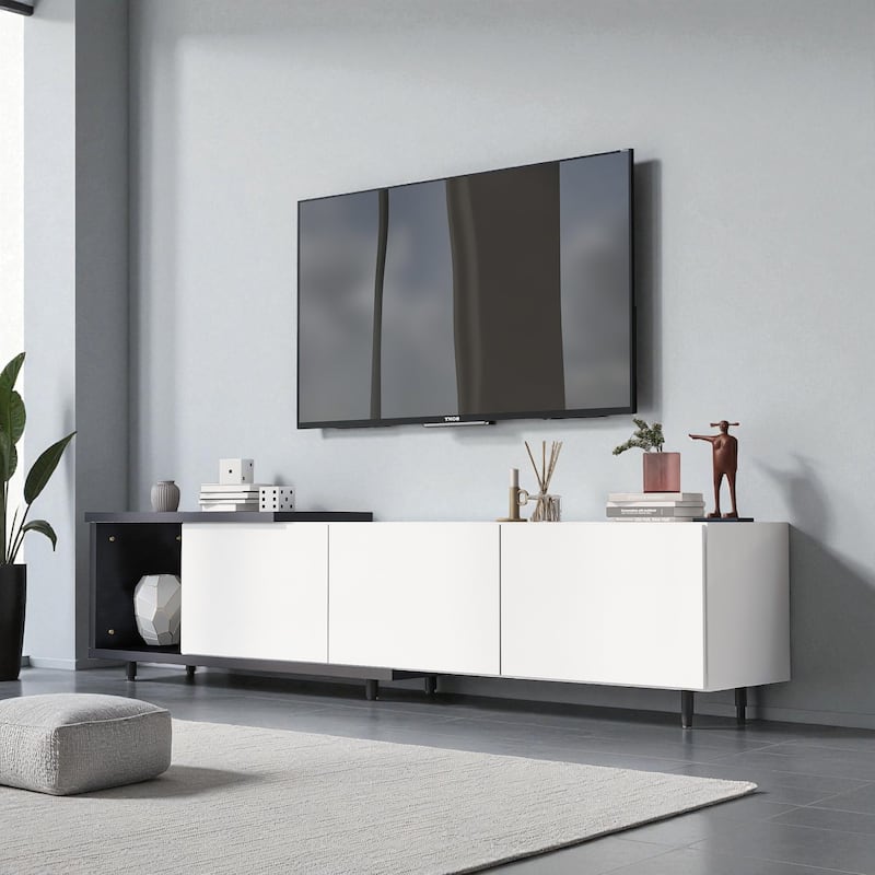 70.1''-100'' Modern Extendable TV Stand for 80+ Inch TV, Stylish Media Console Cabinet with 3 Drawers & Open Shelf